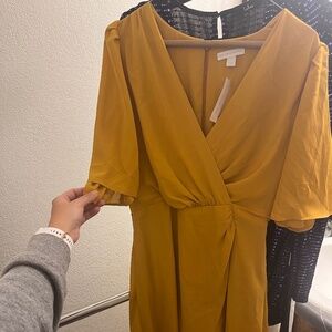 New York & Co Yellow High Low Wrap Dress